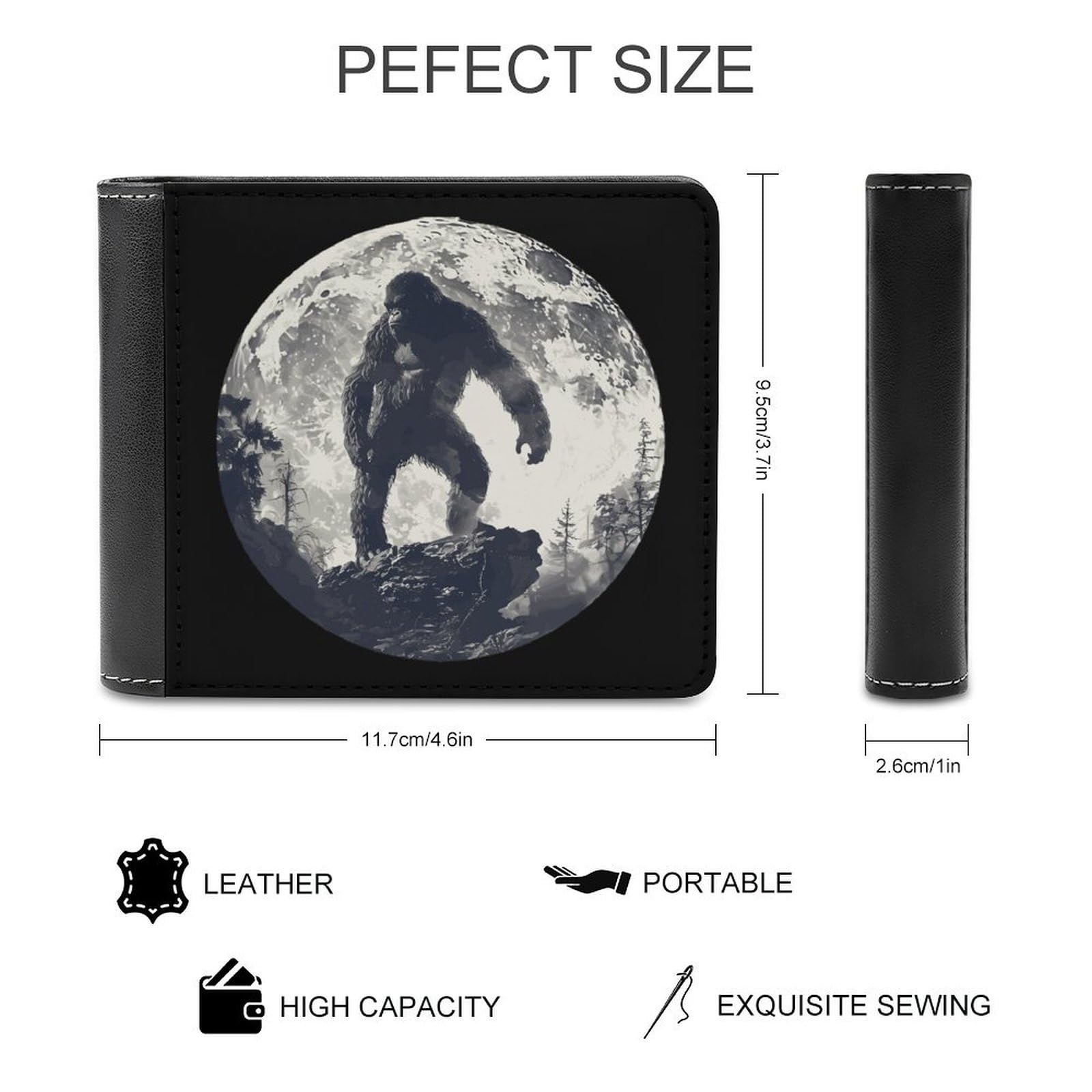 Bigfoot Moon Sasquatch Funny Billfold Wallet Credit Card Holder Slim Passcase Pouch Purse for Men Women