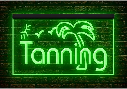 160042 Letrero de neón con luz LED de bronceado para salón de belleza (12 x 8 pulgadas, verde)