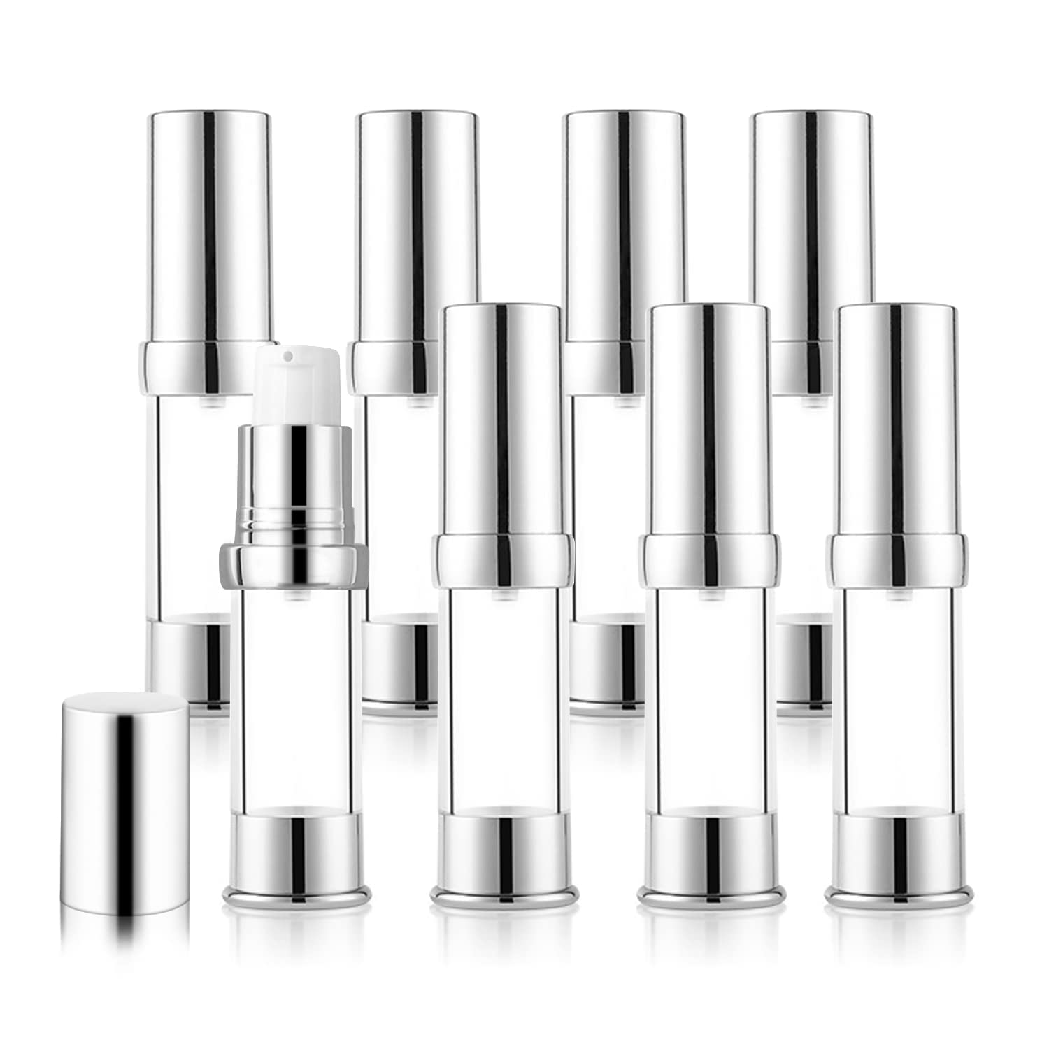 Plastic Airless Pump Bottle, Refillable Lotion Containers, 8 Pack 10ml/0.34oz Mini Spray Bottle, Empty Pump Press Vacuum Dispenser, for Travel Foundation Essence Gel Emulsion Toiletries Sample