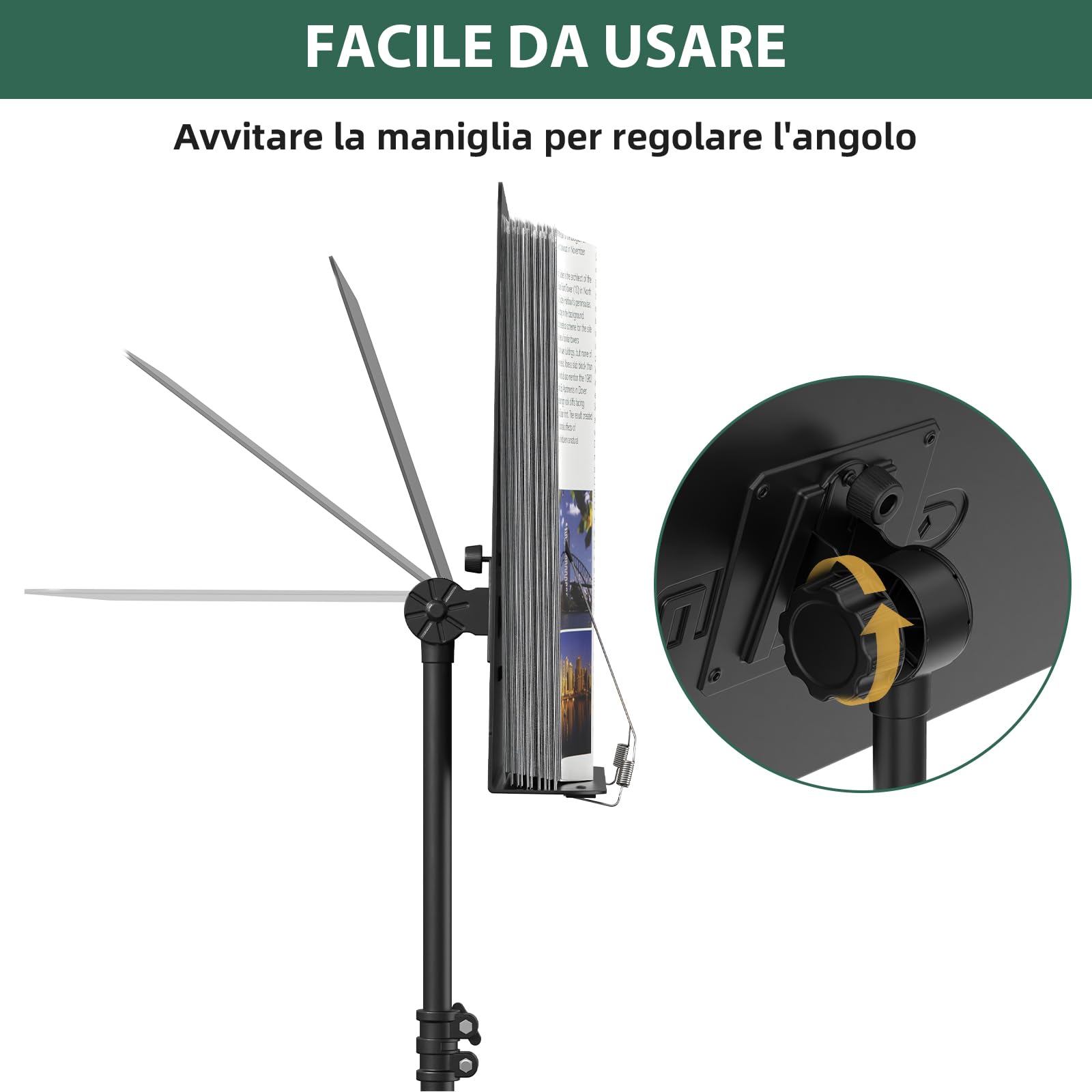 GLEAM Leggio per Spartiti - Interamente in Metallo con Borsa da Trasporto, Supporto per Telefono, Porta Spartiti e Clip, Supporto per Libri da Tavolo 5 in 1