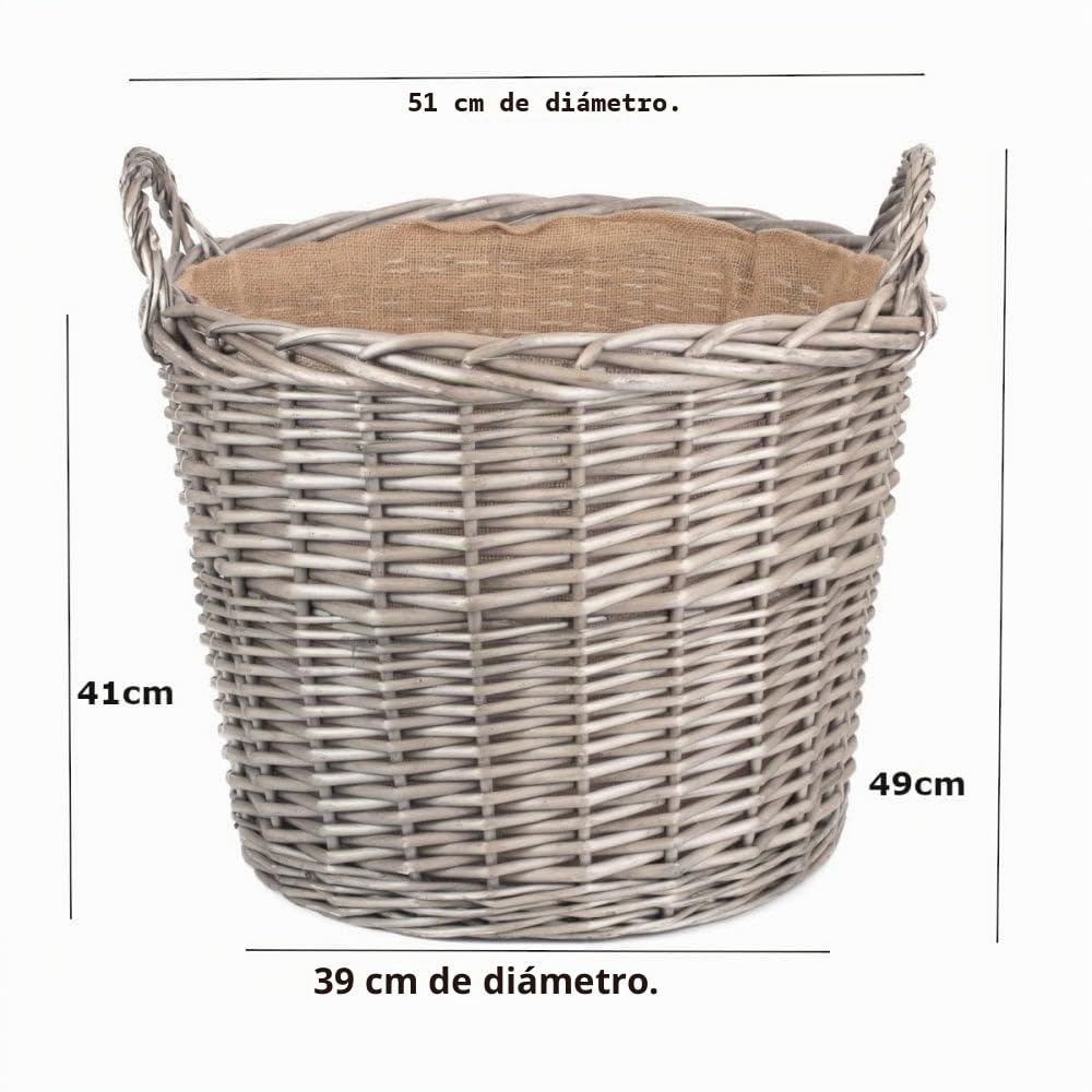 ladybirdhome Cesta de Mimbre Extragrande con Acabado de Lavado Antiguo y Forro