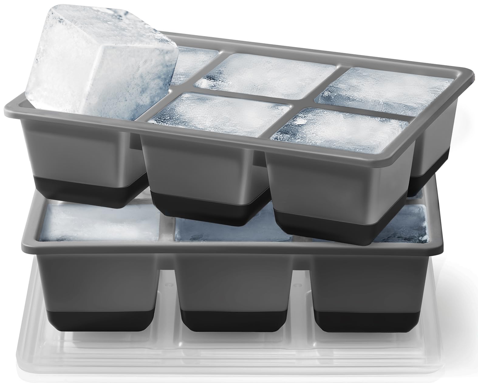 JRISBO Große Eiswürfelform mit Deckel, 6CM BPA Frei Silikon Eiswürfelformen 140ml XXL Grosse Eiswürfelbehälter, Eiswürfel Silikonform Ice Cube Tray für Whisky Cocktail, Schwarz