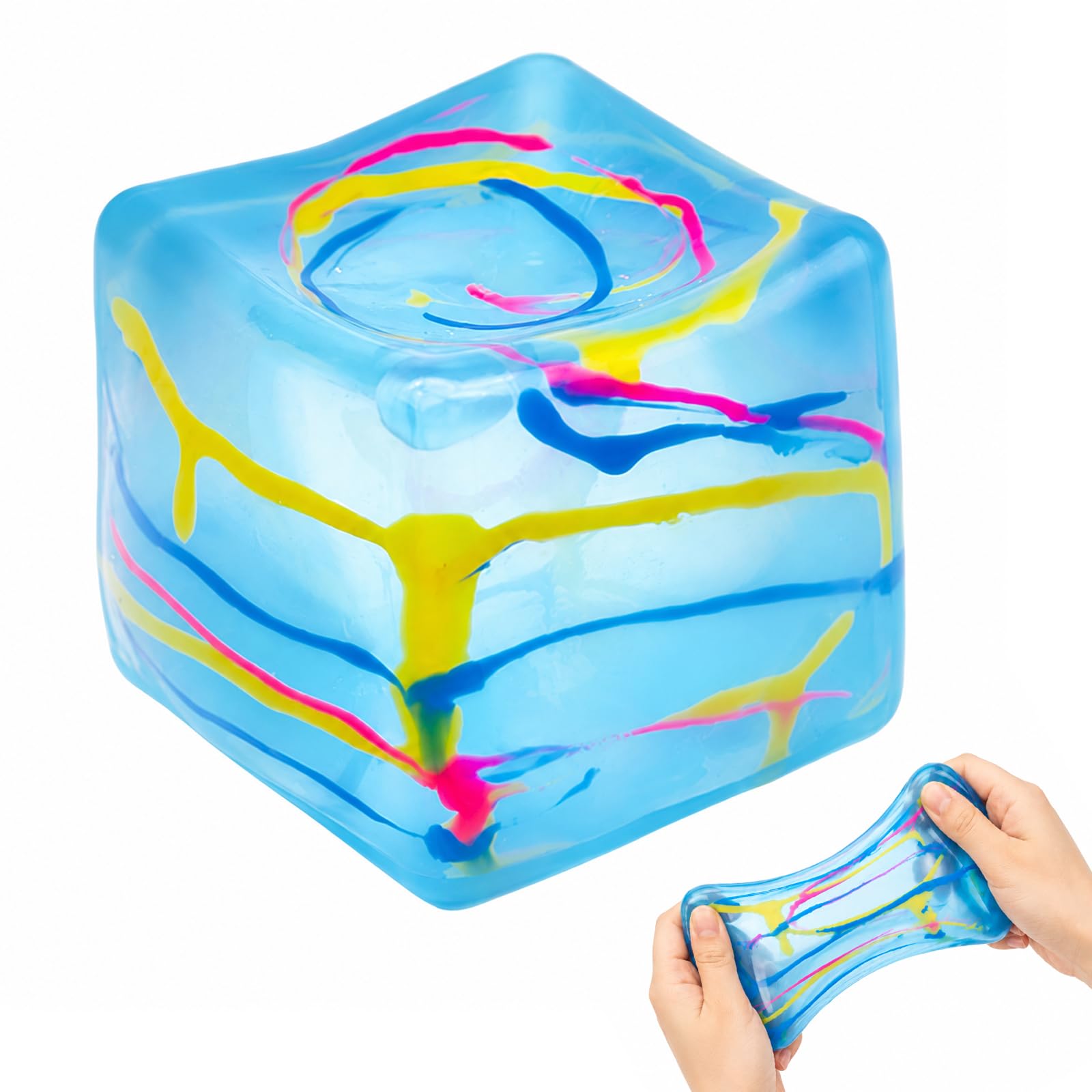 Nice Ice Cube Squishy Toys, 4 Pcs Cube Stress Balls, Squishy Fidget Toys for Adults & Kids, Sensory Squeeze Toys for Anxiety Stress Relief, Squeeze Cubes for Autism(Blue)