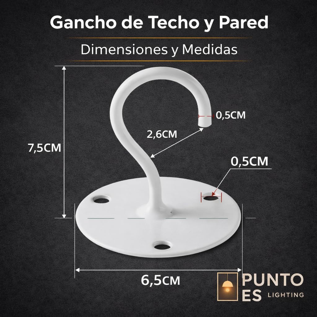 Gancho Techo y Pared Exterior Blanco, Pack 2 Unidades – Soporte para Colgar Plantas, Farolillos y Decoración, Acero Pintado con Tornillos y Tacos Incluidos