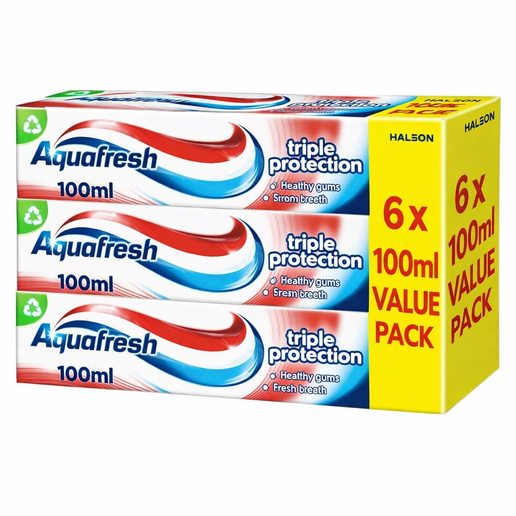 6 x 100ml Aquafresh Triple Protection Toothpaste – Fluoride Toothpaste for Strong Teeth, Healthy Gums & Fresh Breath – Everyday Family Oral Care