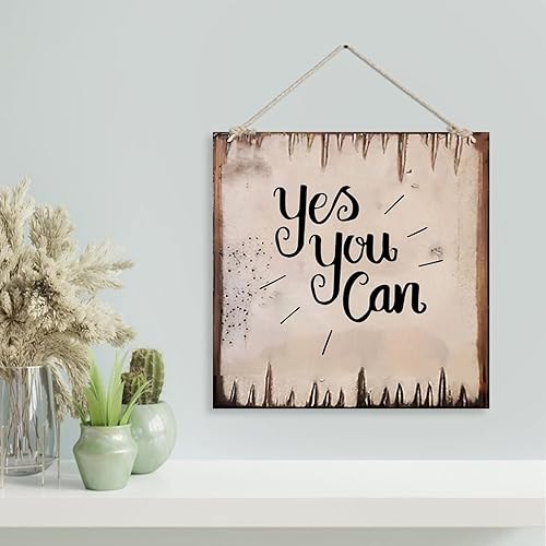 Miniatura 3 de Letrero de madera de estilo rústico vintage, con citas motivacionales, con frase "Yes You Can", para casa de campo, sala de estar, dormitorio,