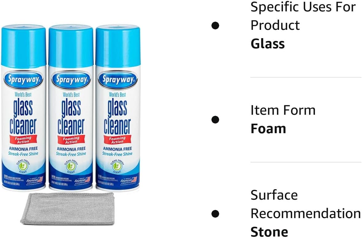 Sprayway Glass Cleaner , Foam Action , 19 Fl Oz , ( Pack of 3 ) - Bonus Ultra Fine Microfiber Cleaning Cloth for Glass : Health & Household