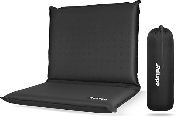 Relispo Self-Inflating Stadium Seat Cushion, Waterproof & Lightweight Inflatable Seat Cushion for Airplane Seat Travel Bleacher Camping, High Density Foam Blow up Sitting Pad for Backpacking
