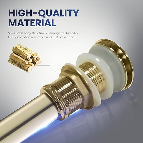 Miniatura 6 de Tapón de drenaje desplegable para lavabo de baño, cubierta completa sin desbordamiento (oro cepillado)