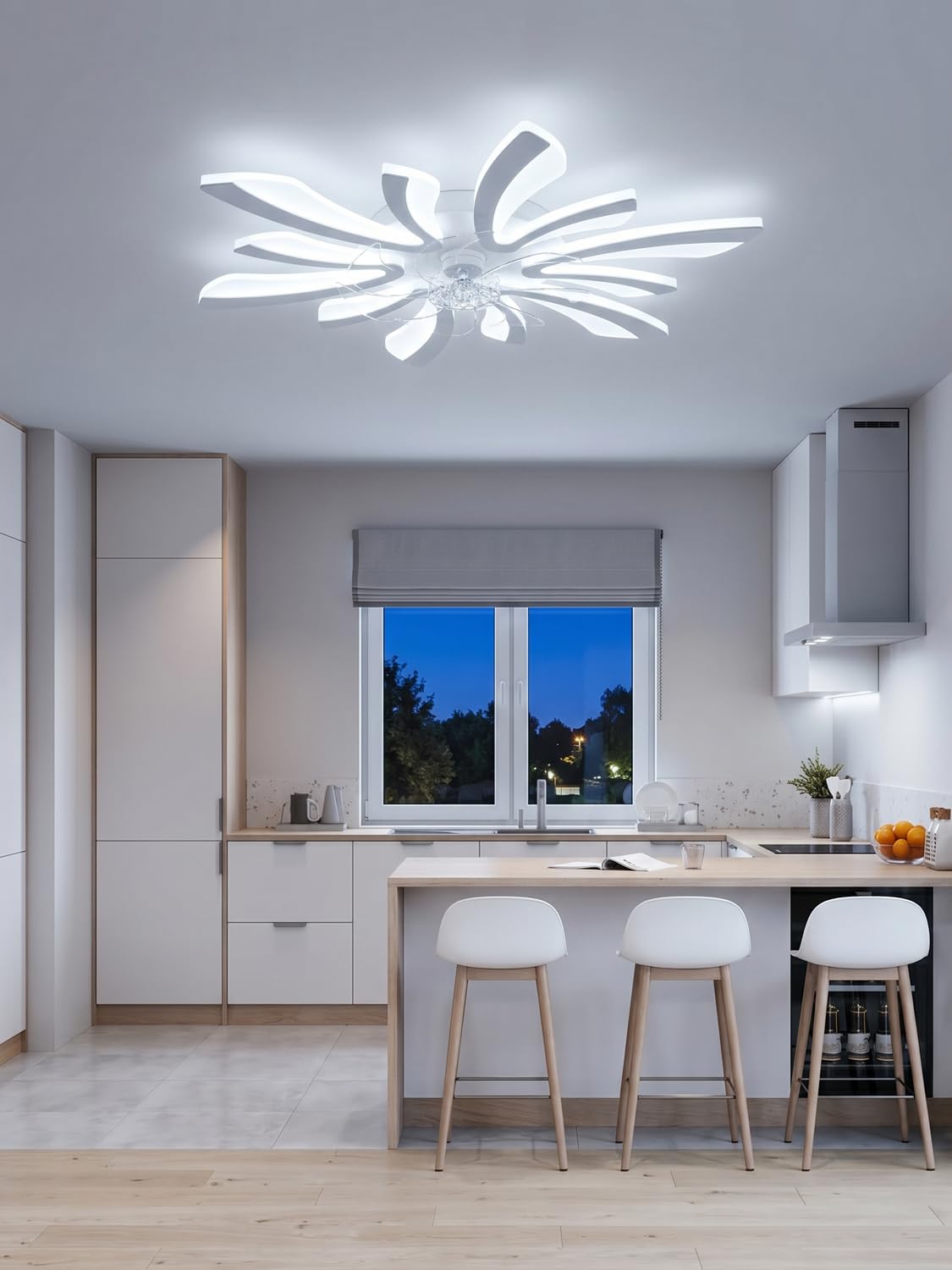 Smart Lampadario con Ventilatore da Soffitto, WiFi Plafoniera con Ventilatore Compatibile con Alexa Google Home, Lampada con Ventola Techo per Camera da letto, Cucina, Bianco
