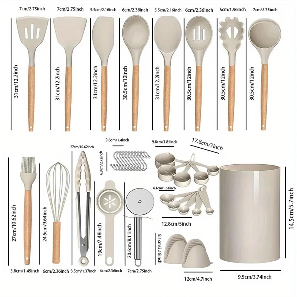 Küchenutensilien-Set mit langem Griff, hitzebeständig, antihaftbeschichtet, Silikon, Pfannenwender, Suppenlöffel, Schaufel, Küche, Kochwerkzeug (schwarz)