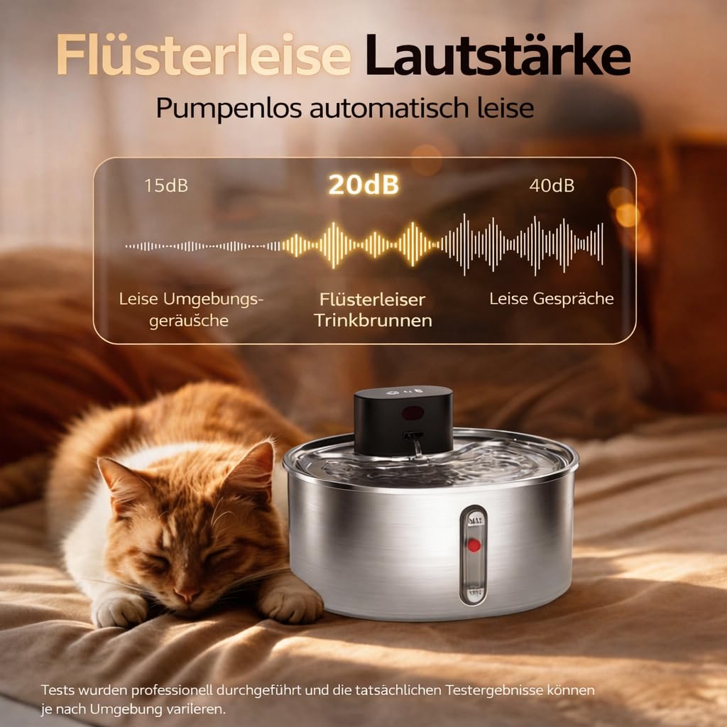 HOMELODY Fuente para gatos inalámbrica de acero inoxidable, 3,2 L, con batería, hasta 120 días, funcionamiento con sensor, silenciosa, con sistema de filtro de 5 compartimentos para gatos y perros
