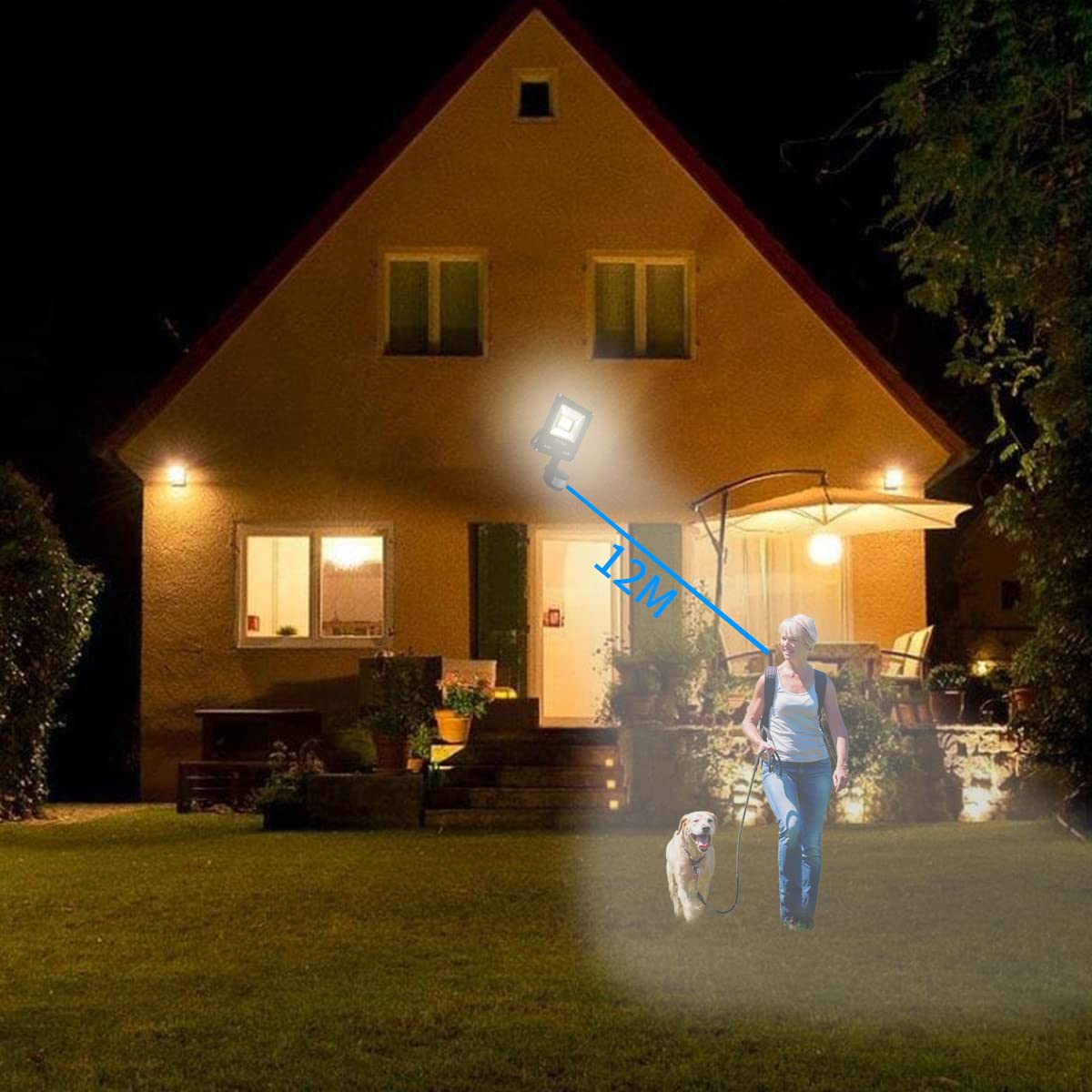 12V-24V DC 30W Faretto LED da Esterno con Sensore di Movimento,Impermeabile IP66 Faro Led Esterno,Luce Bianca 6000K Faretto,Ideale per Garage,Giardino,barca