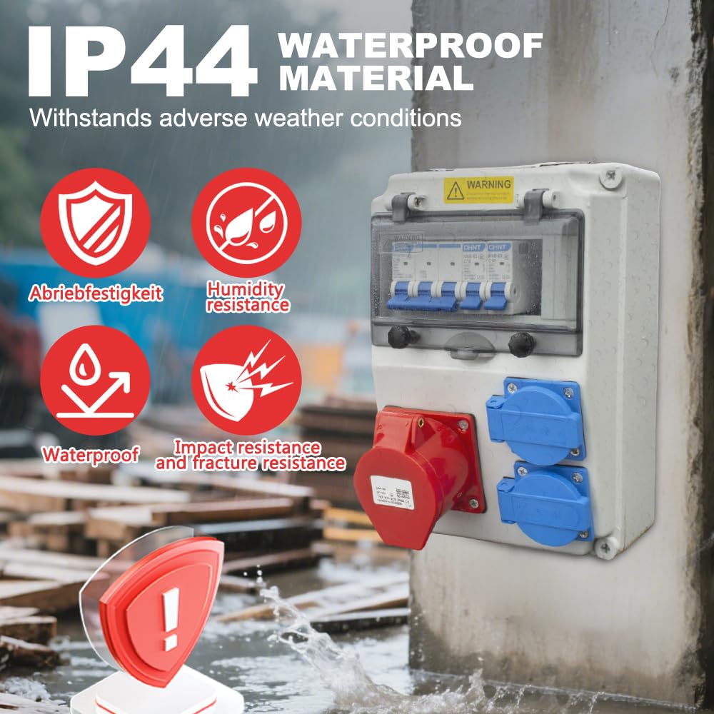 Distributore di Corrente 230 V, Copri Quadro Elettrico con Prese 2x230V e 1xCEE 16A Cablate, Quadro Elettrico da Cantiere IP44 con Interruttore Ls, Distributore Quadri Elettrici