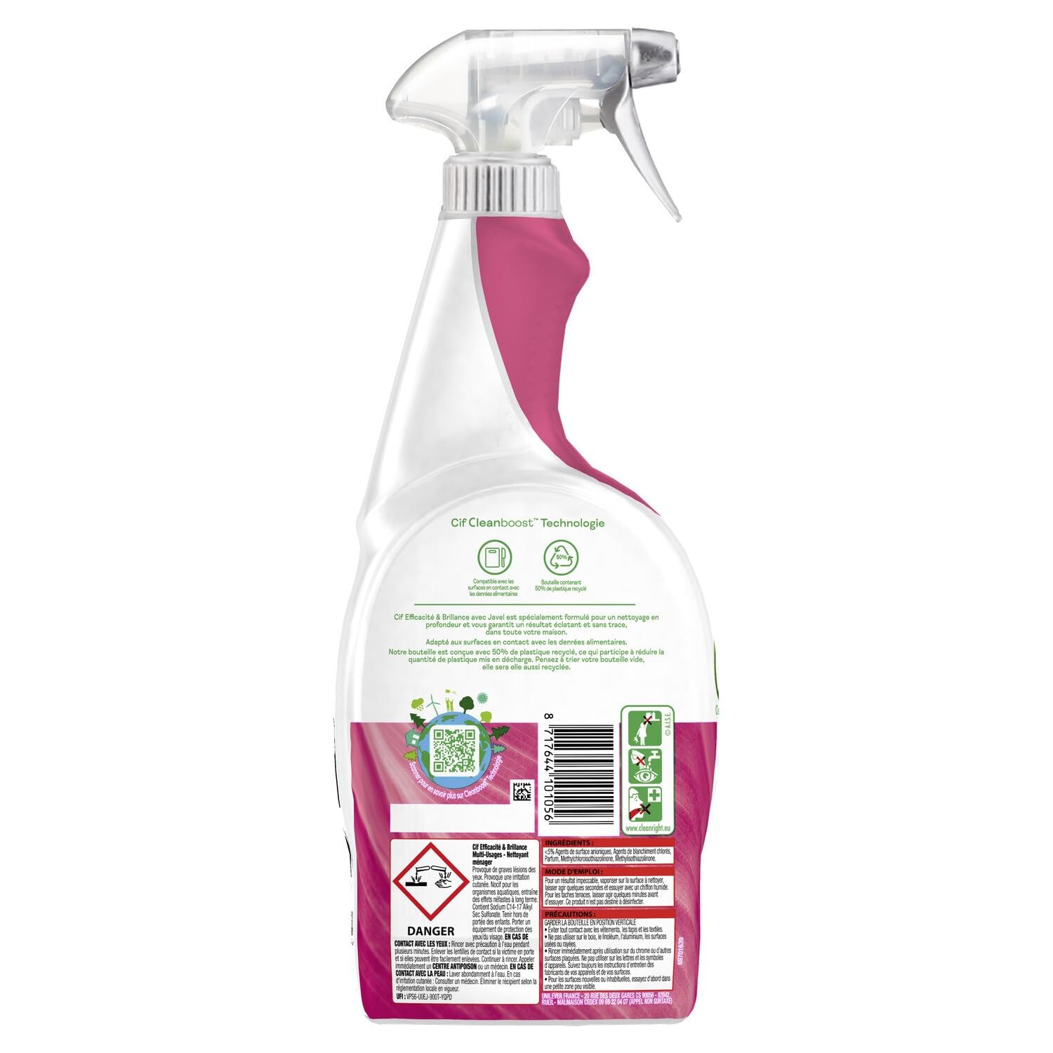 Nettoyant Ménager C I F Efficacité Brillance Avec Javel - Lot de 6 X 750 ML - Vendu Par Lot