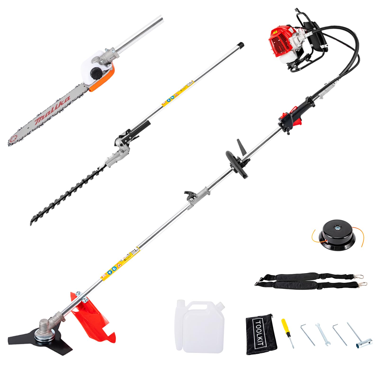 Kosiarka spalinowa 52 cm³, 2-suwowa, przenośna podkaszarka do trawy, gazowa, nożyce do żywopłotu, z 1-cylindrowym silnikiem benzynowym, chłodzona powietrzem