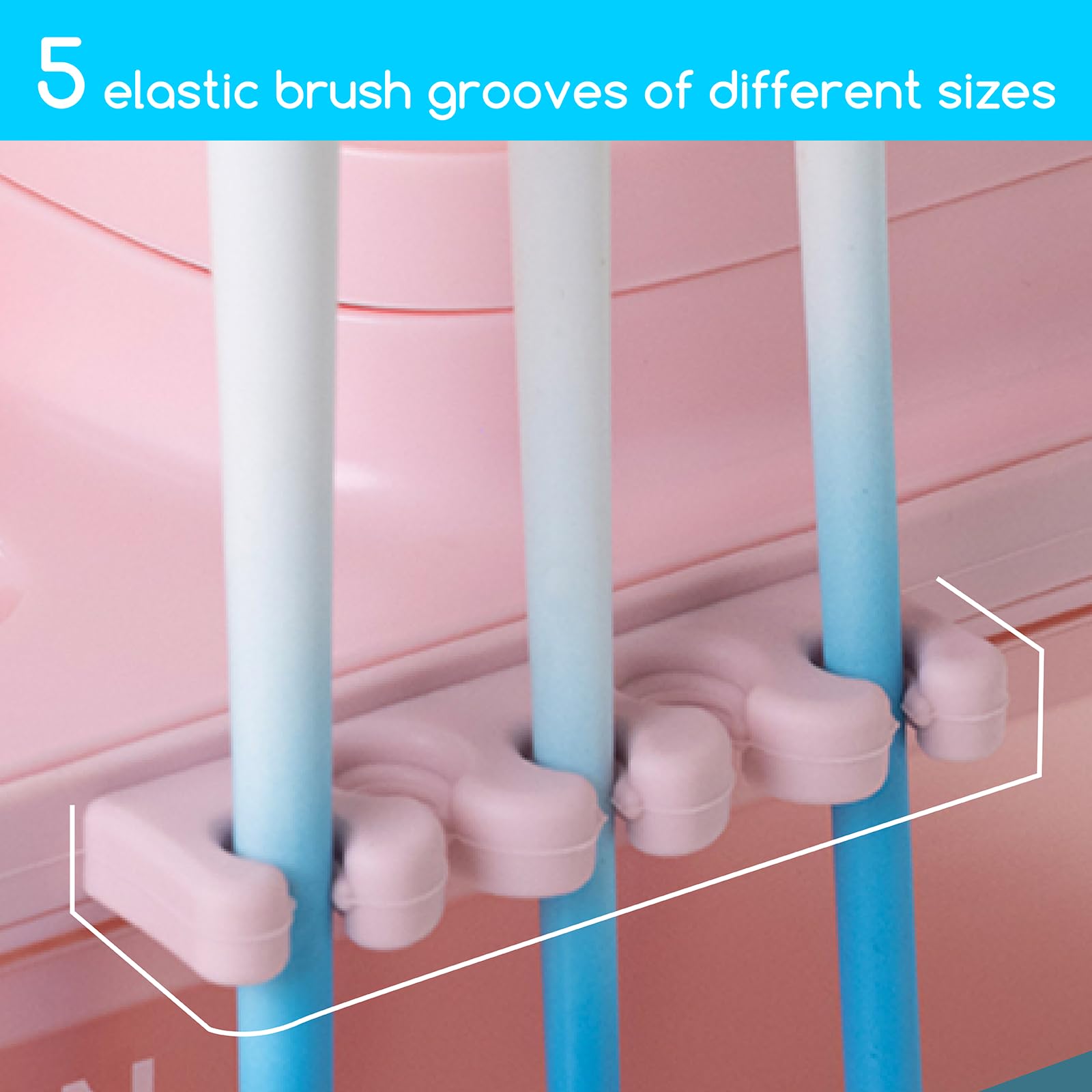 MEEDEN Nettoyeur de pinceaux portable : rinceur de pinceaux avec porte-pinceau en silicone à 5 emplacements – Rondelle de pinceau pour aquarelle acrylique et peintures à base d'eau, rose