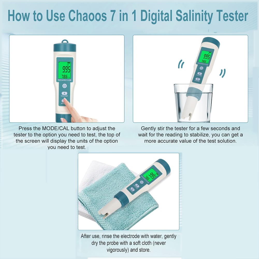 Medidor De Calidad del Agua TDS, 7 En 1 PH TDS Temperatura EC Salinidad SG ORP Medición, Garantiza Una Calidad del Agua Saludable, Pantalla LCD con Retroiluminación, para Piscinas