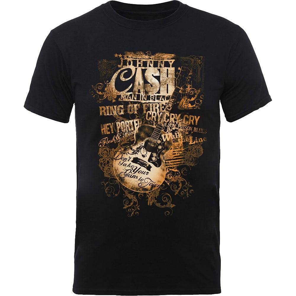 Johnny Cash - T-Shirt - Guitar Song Titles - Black - Cotton