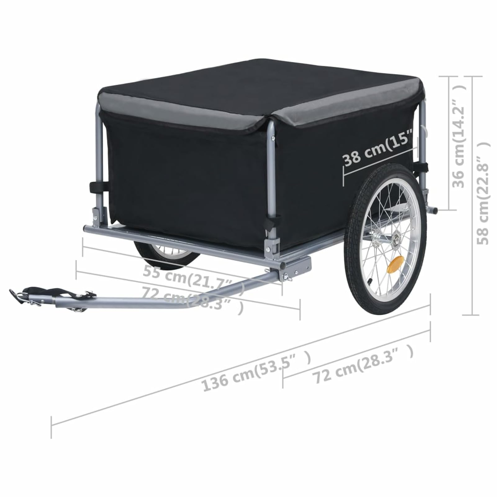 Tidyard Fahrradanhänger Fahrrad Lastenanhänger Deichsel Transportanhänger Fahrrad Lastenanhänger Schwarz & Grau 65kg Sport & Freizeit