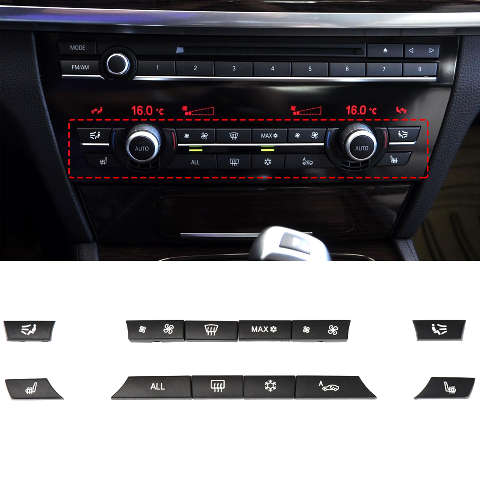 TTCR-II 12 pezzi, compatibile con BMW A/C, pulsante per interruttore di riscaldamento 5 F07/F10/F11, 6 F06/F12/F13, 7 F01/F02/F03/F04, 61319313923, pomello per ventilatore, ricambio F10 climatizzatore