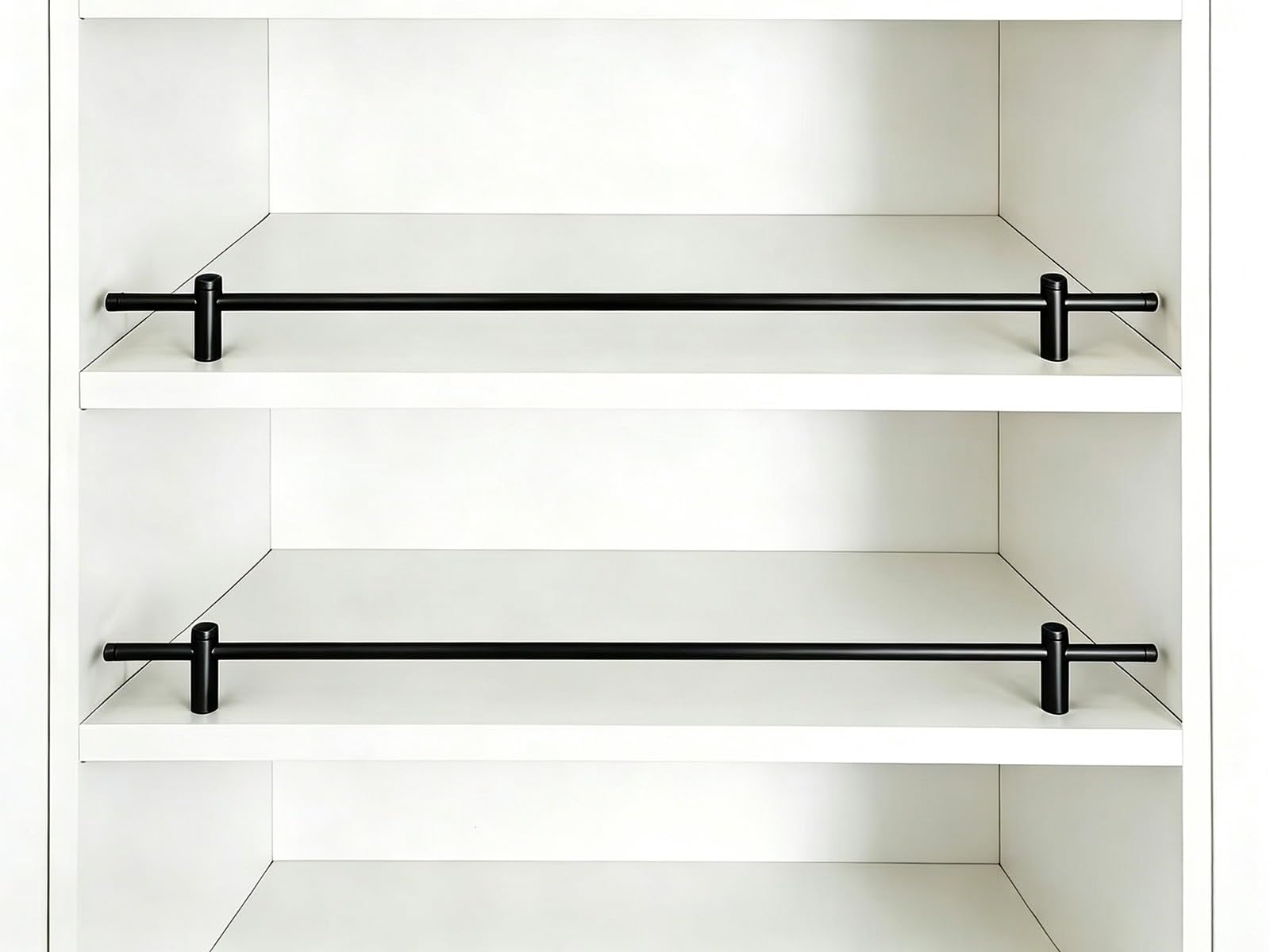 2 Pcs Floating Shelves Tipping Rail, Home Bathroom Kitchen Pantry Cabinet Fence Edge Guardrail, Bookshelf/Bookcase/Magazine Anti-Fall Retaining Bar(Black,Long 28in/71cm)