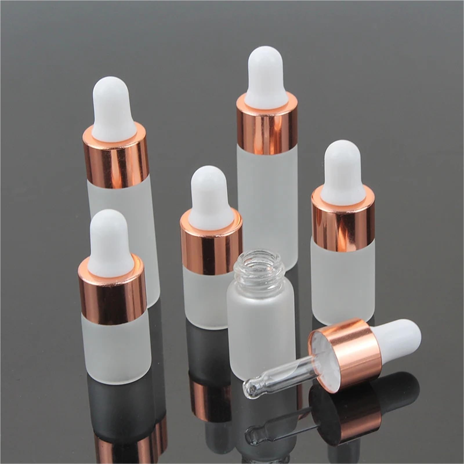 Gotero Botella cuentagotas esmerilada de vidrio 2ml 3ml 5ml botellas perfume con pipeta reactivo tapa rosa for aceite esencial(5ml,30 pcs)