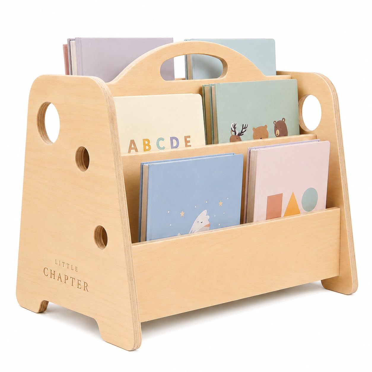 Little Chapter Studio Montessori Toddler Bookshelf – Double-Sided Front-Facing Kids Bookcase, Birch Plywood Book Storage for Nursery, Playroom & Bedroom, 48 x 32 x 38 cm