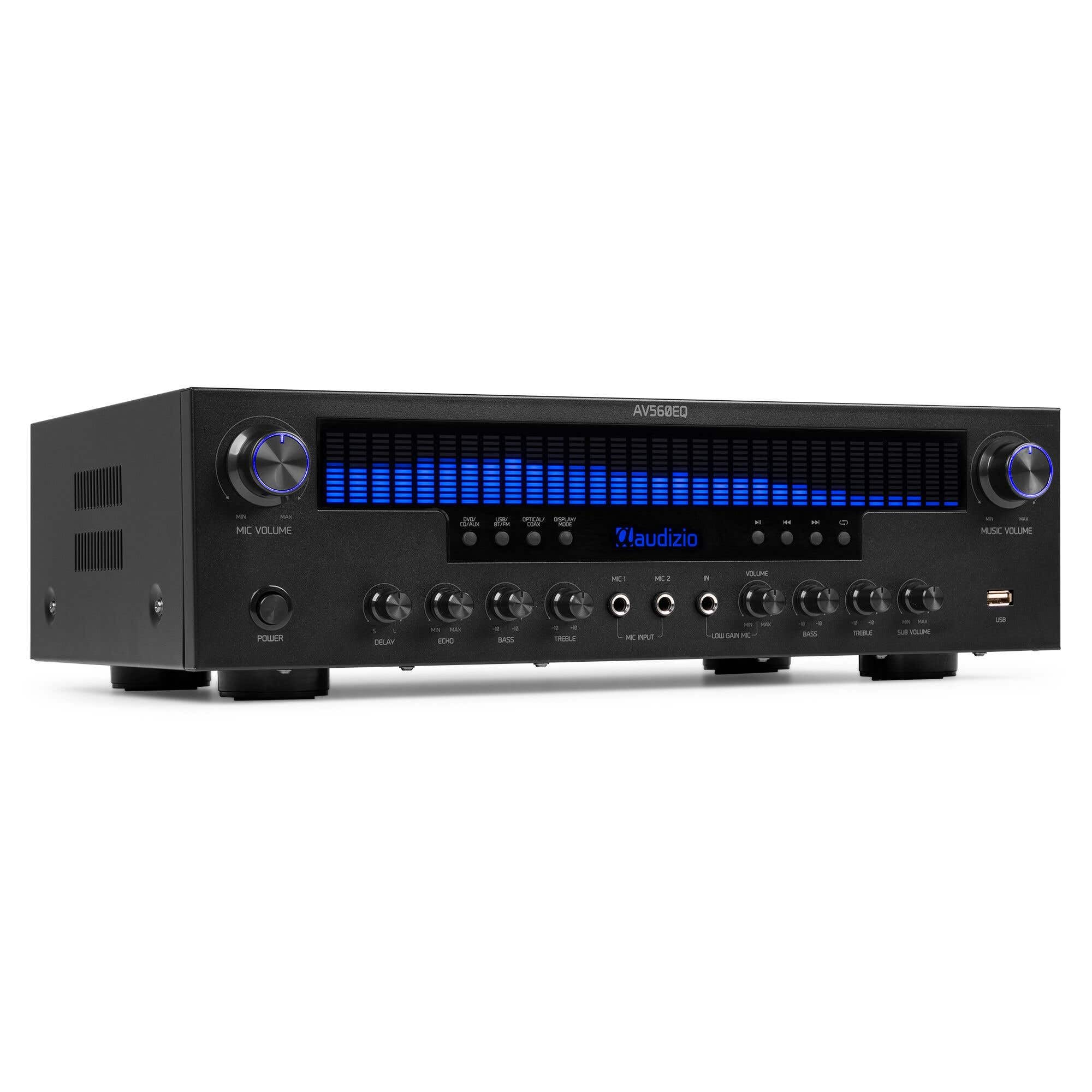Audizio AV560EQ - Amplificatore Home Cinema 5.1, 390 W, Bluetooth USB FM | Immersive Home Cinema per film e musica, connessione versatile Bluetooth e USB, ideale per karaoke e lounge