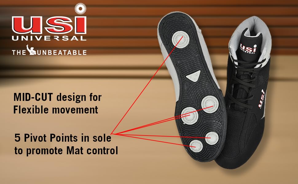 Image of USI UNIVERSAL 701WBG Comferto Black /Grey Sports Shoes for Wrestlers for Men & Women with Pu Suede, Mesh & Rubber Construction (7 UK /Ind)