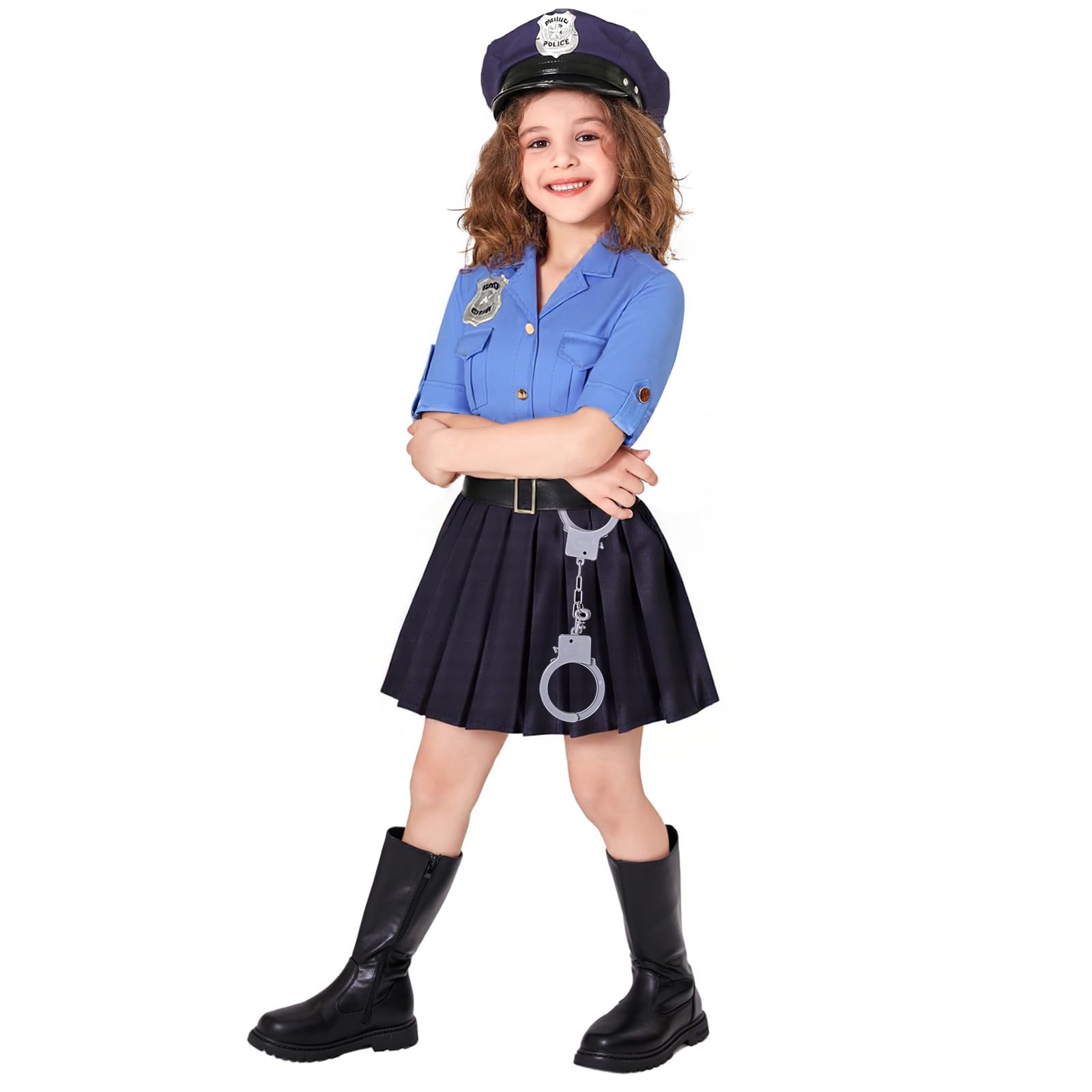 Disfraz de oficial de policía para niñas, uniforme de policía para niñas, disfraz de Halloween (7-8 años) 2