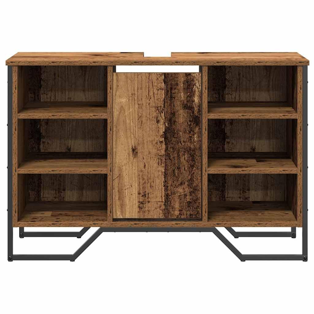 Armario para debajo del lavabo de madera antigua, 91 x 35 x 60 cm, con 6 estantes, 1 puerta, para muebles de baño, espacio para lavabo, organizador para baño