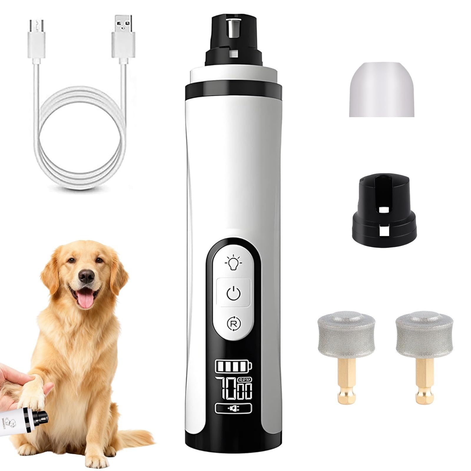 CMANLNYK Silent Pet Nail Grinder - Pro Nail Trimmer with LED Light & 3 Speed & 2 Grinding Heads, Electric Dog Clippers for Grooming, Grinder File for Small, Medium and Large Pets Thick Nails Dog Cat