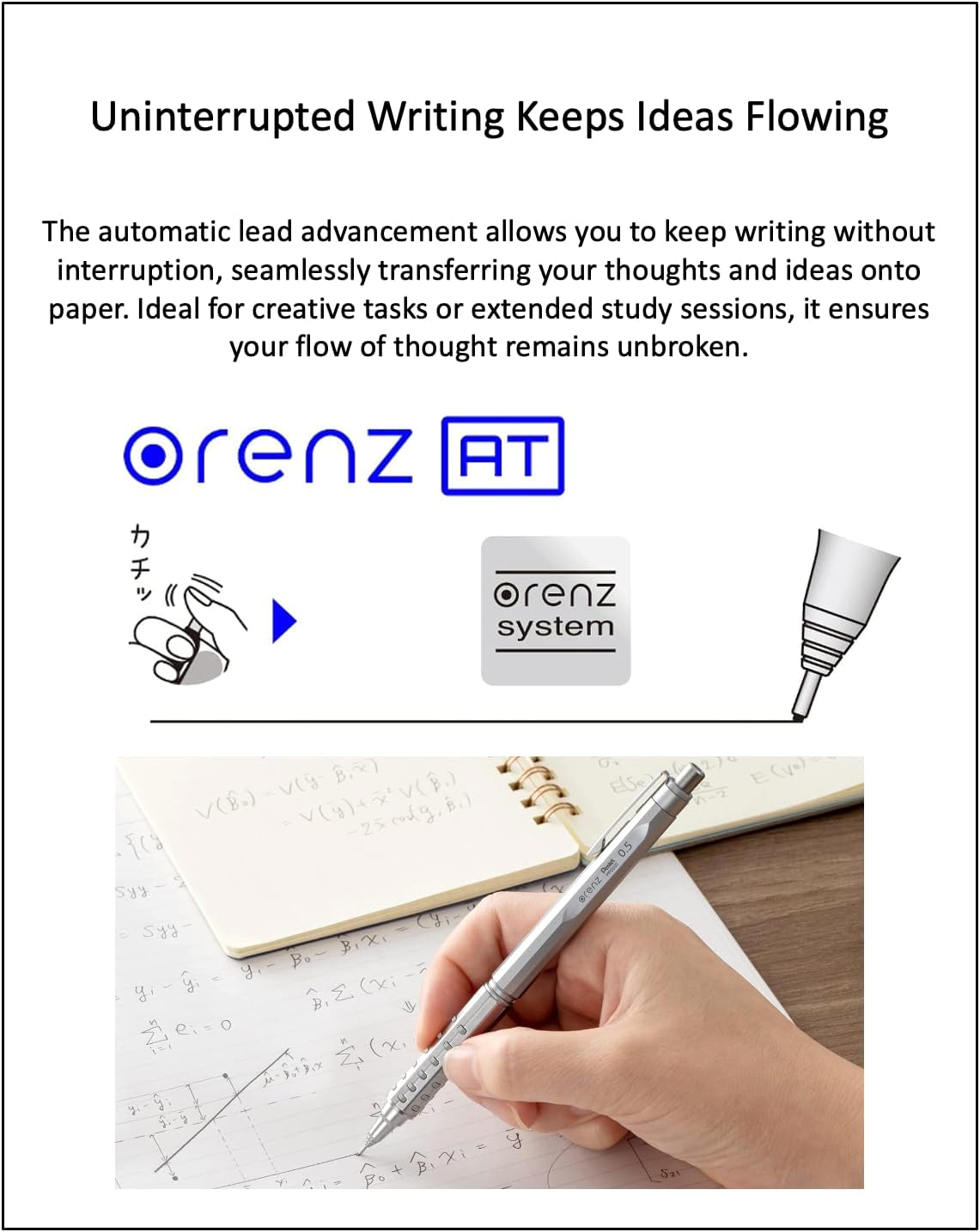 Orenz AT 0.5 4 Color Set (Dark Red, Dark Blue, Gray, Silver) + Ain 0.5 HB/B/2B leads, qullity original Black slim pen case