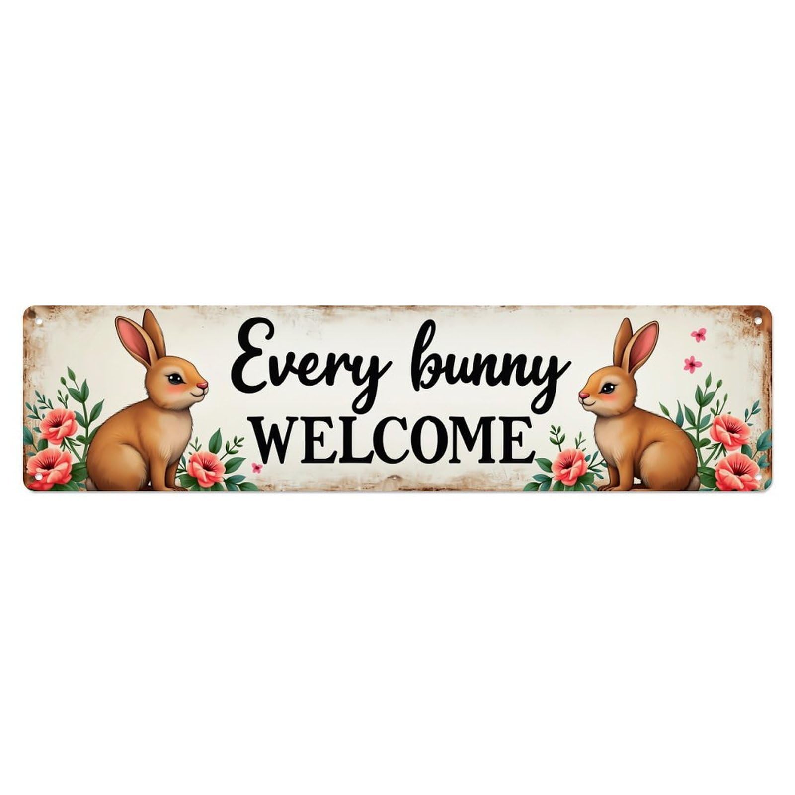 Every Bunny Welcome Floral Rabbits Metal Tin Sign Plaque