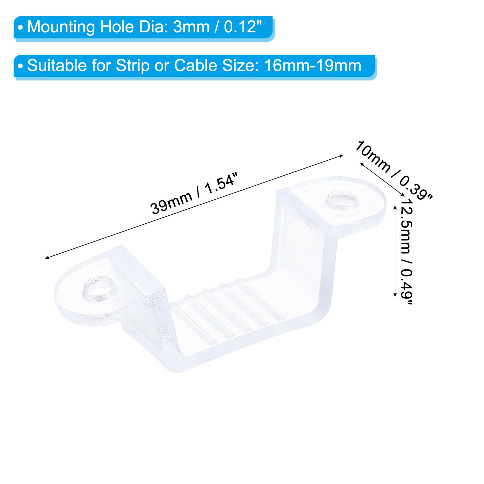 PATIKIL LED Strip Light Clips, 100 Pack Mounting Bracket Fixing Clips Clamp Holders with Screws for 16mm-19mm Neon RGB Light Cable Ribbon, Translucent