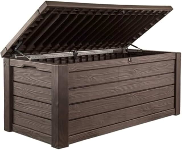 Keter Westwood 150 Gallon Deck Box Organizer, Doubles as 2-Person Bench ...