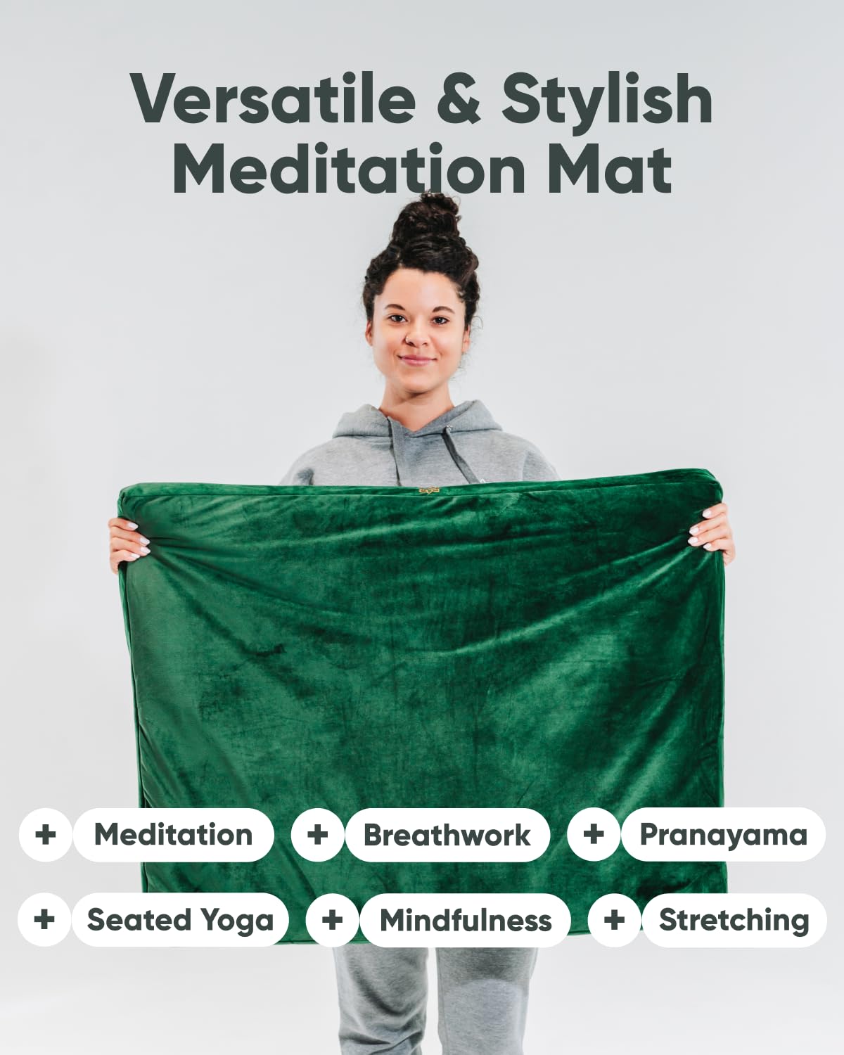Mindful Modern Tappetino da meditazione in velluto Zabuton, lussuoso cuscino da meditazione con imbottitura in 100% cotone, per una migliore postura e un maggiore comfort per Zafu o panca (verde