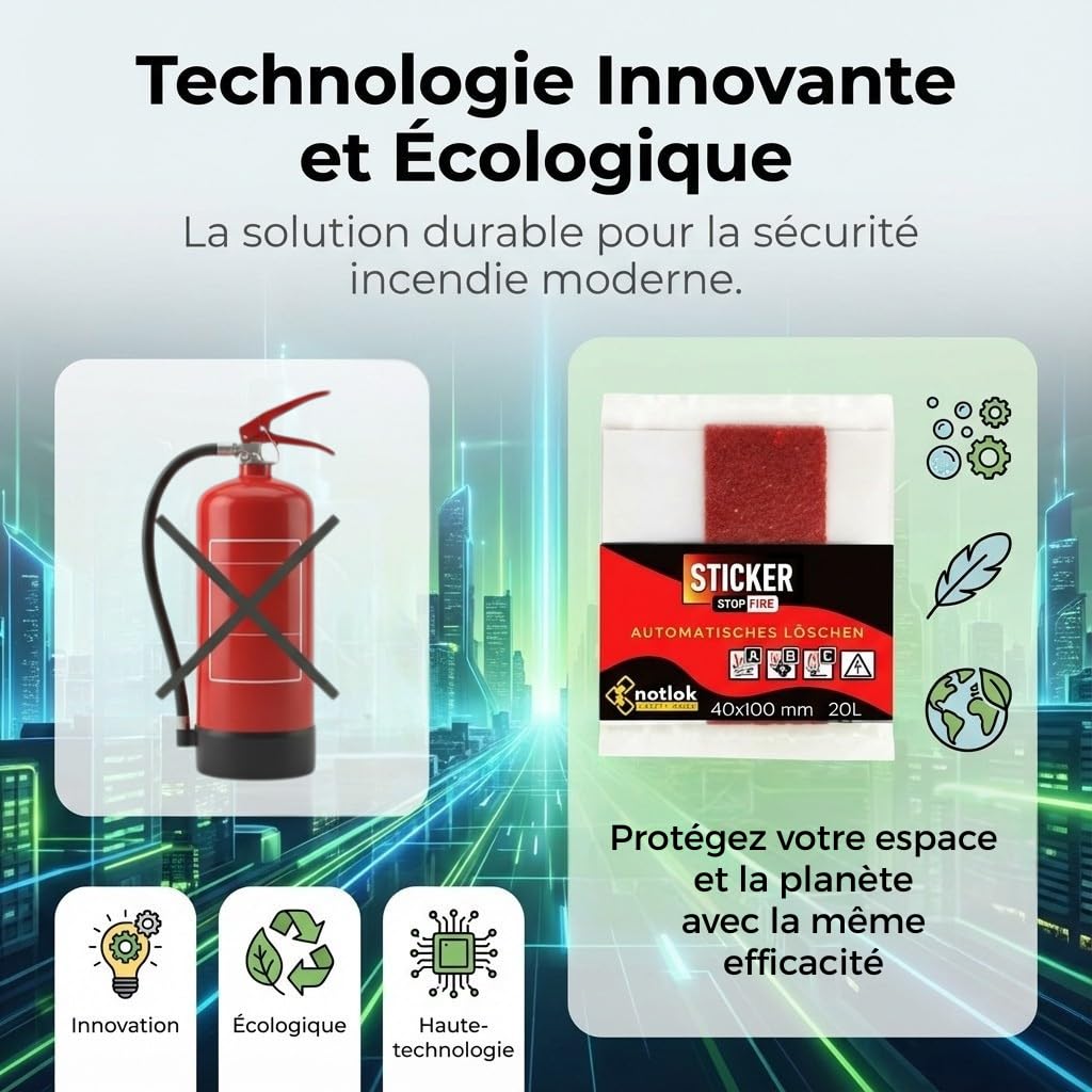 Autocollant Petit extincteur Automatique 4×10 cm | Protection Incendie sans Entretien | Technologie microcapsulaire | pour armoires électriques, véhicules et Batteries Lithium