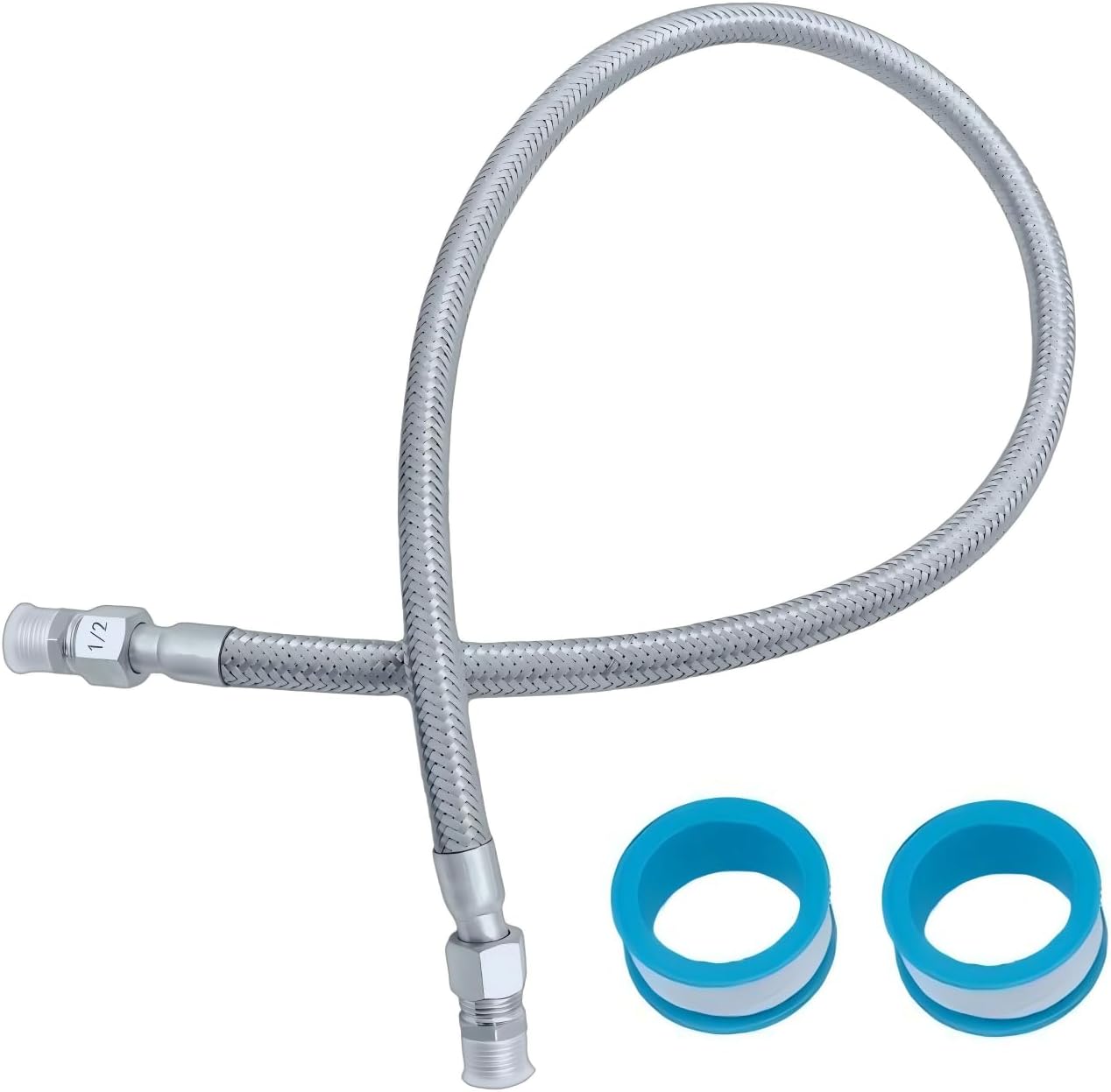 Industrial-Grade Stainless Steel 1/2" Compressor Jumper Hose,40" Length - 1/2" NPT Rotating Fittings, 750°F & 450 PSI