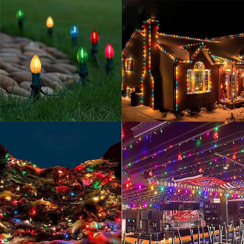 25 PCS C7 Red E12 Candelabra Base Shatterproof Plastic Replacement Bulbs, Vintage Clear Dimmable LED Light Bulbs for Outdoor Indoor Backyard Christmas String Lights (red)