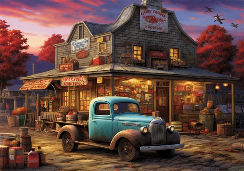 Rompecabezas para adultos y familia, rompecabezas de 300 piezas, tienda de campo, tienda de autos, estación de servicio, formación de estación de