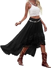 Verdusa Women's Western Boho Lace Ruffle Skirt Asymmetrical Country Cowgirl Skirts