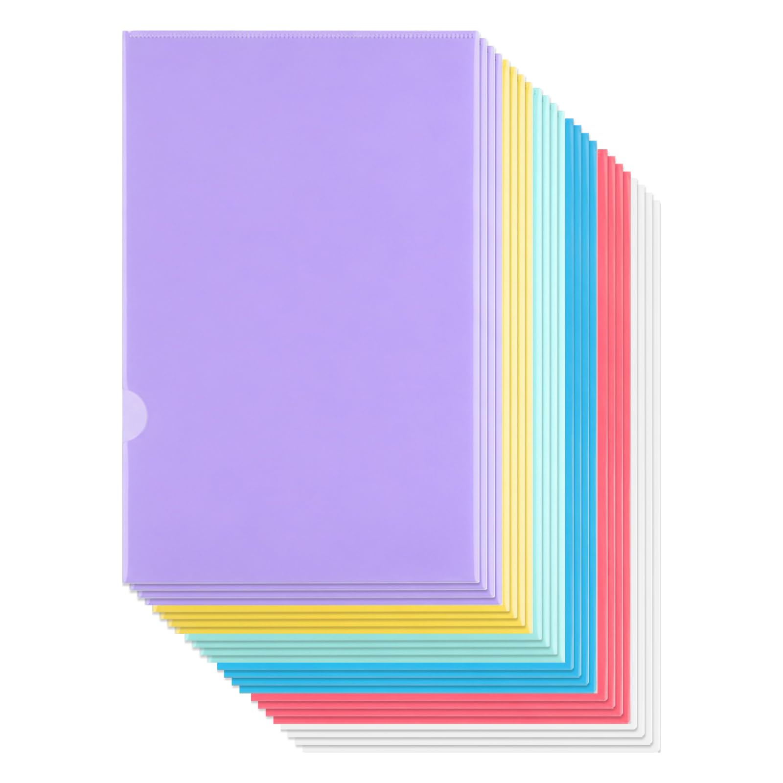 SOLVIO 24 Pcs A4 Plastic Wallets Folders, Transparent Plastic Folders, Colours Plastic Wallets, for Office School Work Report Presentation