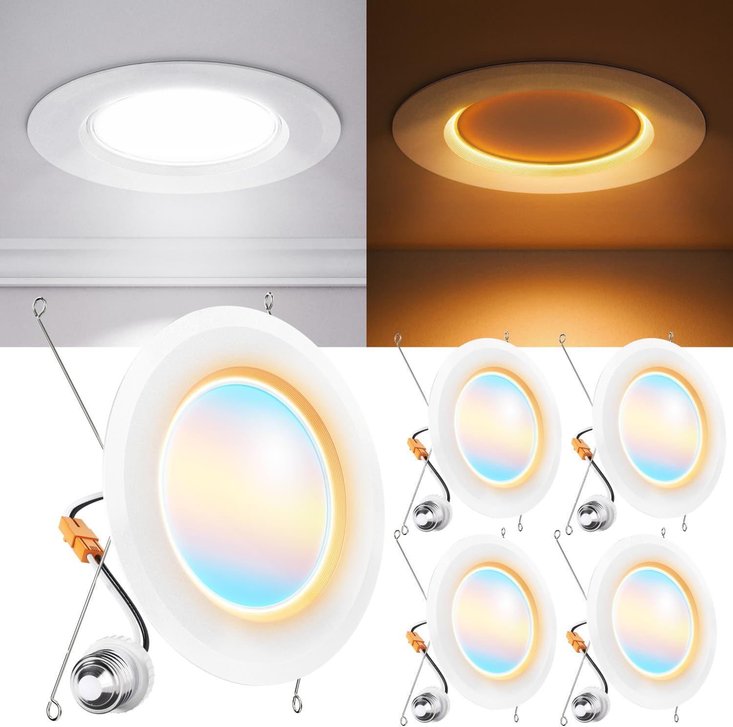 Sunco 6 Inch Recessed Light with Night Light, LED Can Lights Retrofit Lighting, 1000 LM, 12W, Selectable CCT 2700K/3000K/4000K/5000K/6000K, Dimmable, Damp Rated ETL 4 Pack.