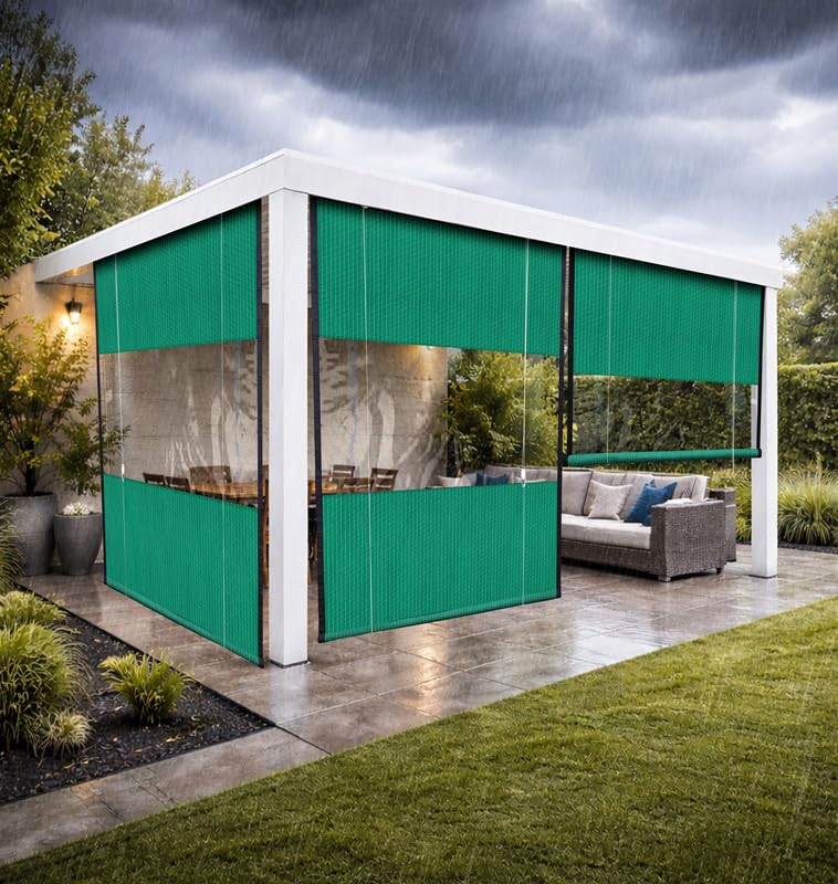 MetDeals Waterproof Cotton Canvas with PVC Fabric Chick Blind Curtain|Corded Roll-Up Shade for Balcony & Window|Protect from Sun, Rain & Dust|for Home, Office & Outdoor(LightGreen, 6X6 Ft) 1 Pc