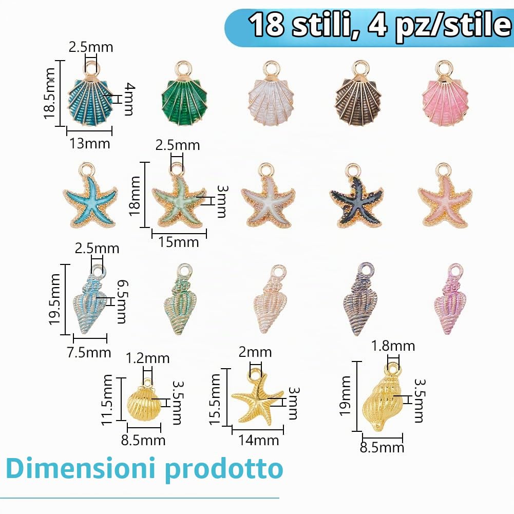 DICOSMETIC 90 pezzi 18 Stili Charms Oceano Bulk Pendenti Spiaggia in Lega di Animali Marini Conchiglia Stella di Mare Conchiglia Colorato per la Produzione di Gioielli