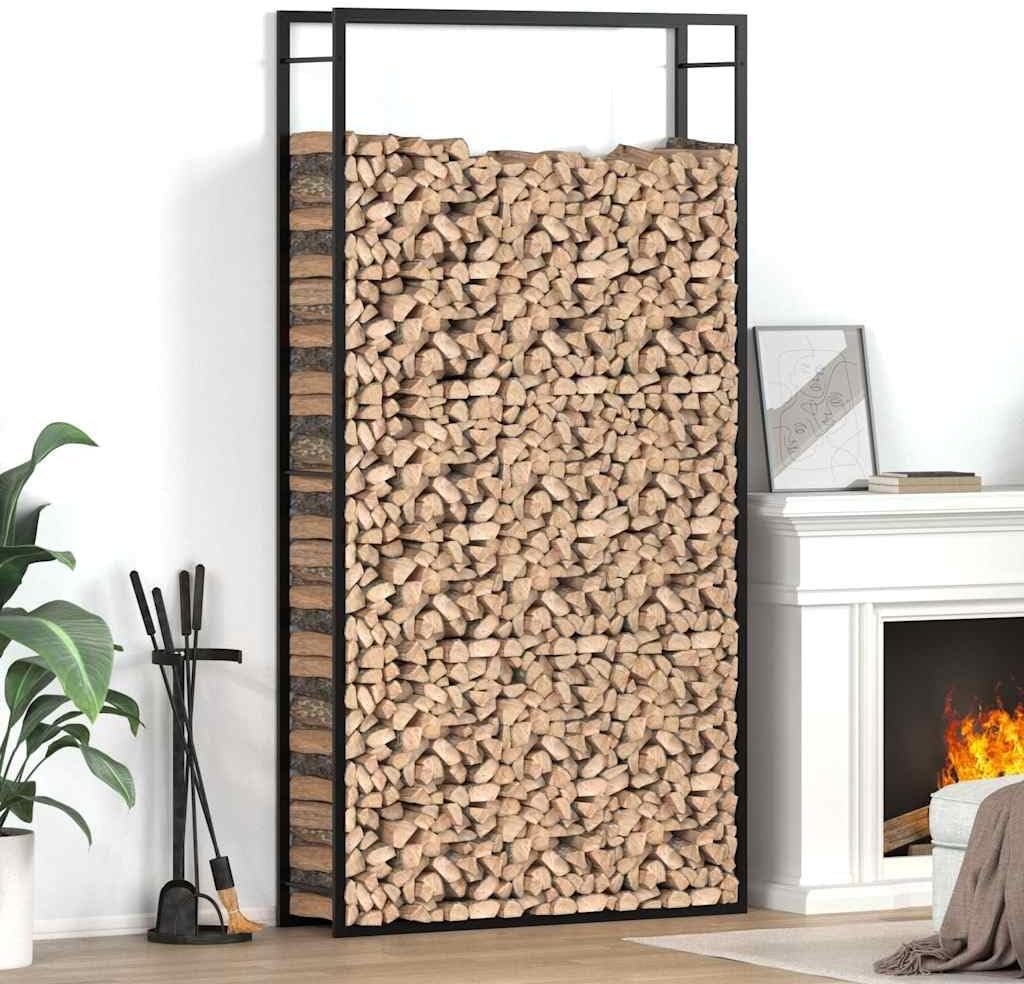 Firewood Rack, Steel Log Storage Holder, 43.3x11x84.3 In. Black