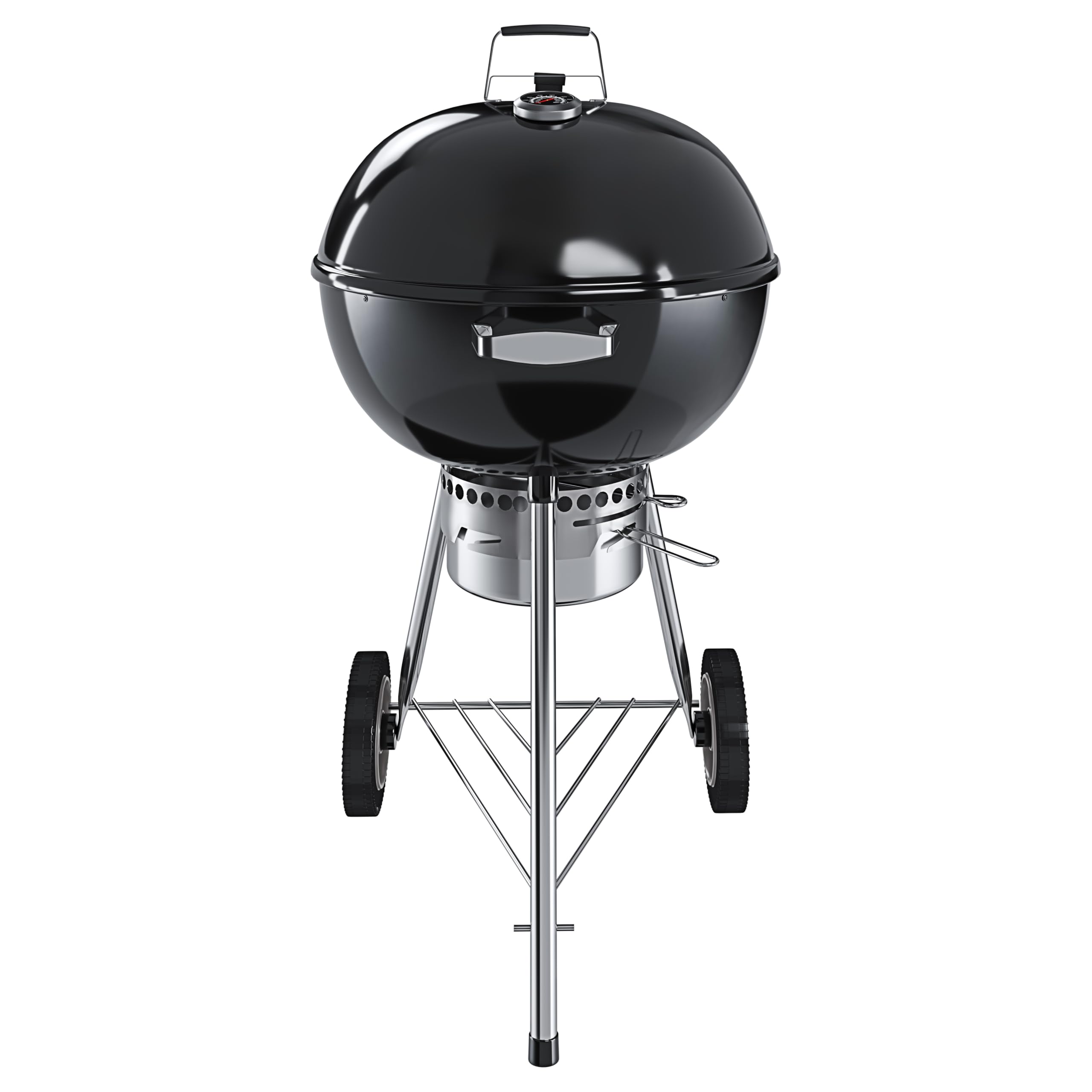 BRICOZONE Barbecue a Carbonella Rotondo 57 cm con Coperchio Termometro e Ruote BBQ Compatto Portatile Grill Griglia da Giardino Picnic Balcone Terrazzo Colore Nero