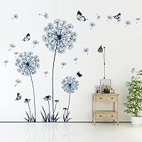 Vista 13 de Juego de 2 calcomanías de pared de flores silvestres de diente de león, calcomanías de arte para pared, diseño de mariposas florales, decoración